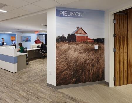 piedmont wing mural next to entrance of nurses station