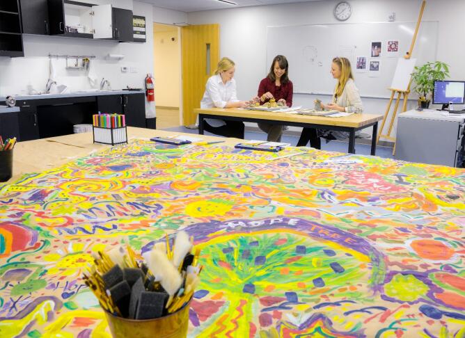 group of women in art therapy space