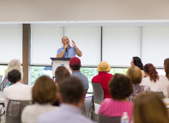 man speaking at hopeway event